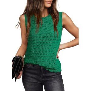 Green Crochet Sleeveless Sweater Tank Top